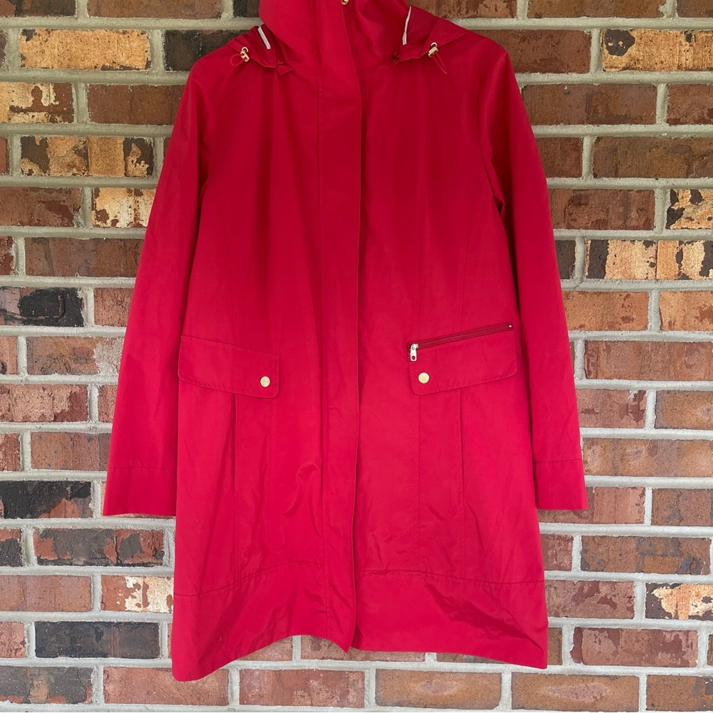 Cole Haan Back Bow Packable Hooded Red Raincoat Size L